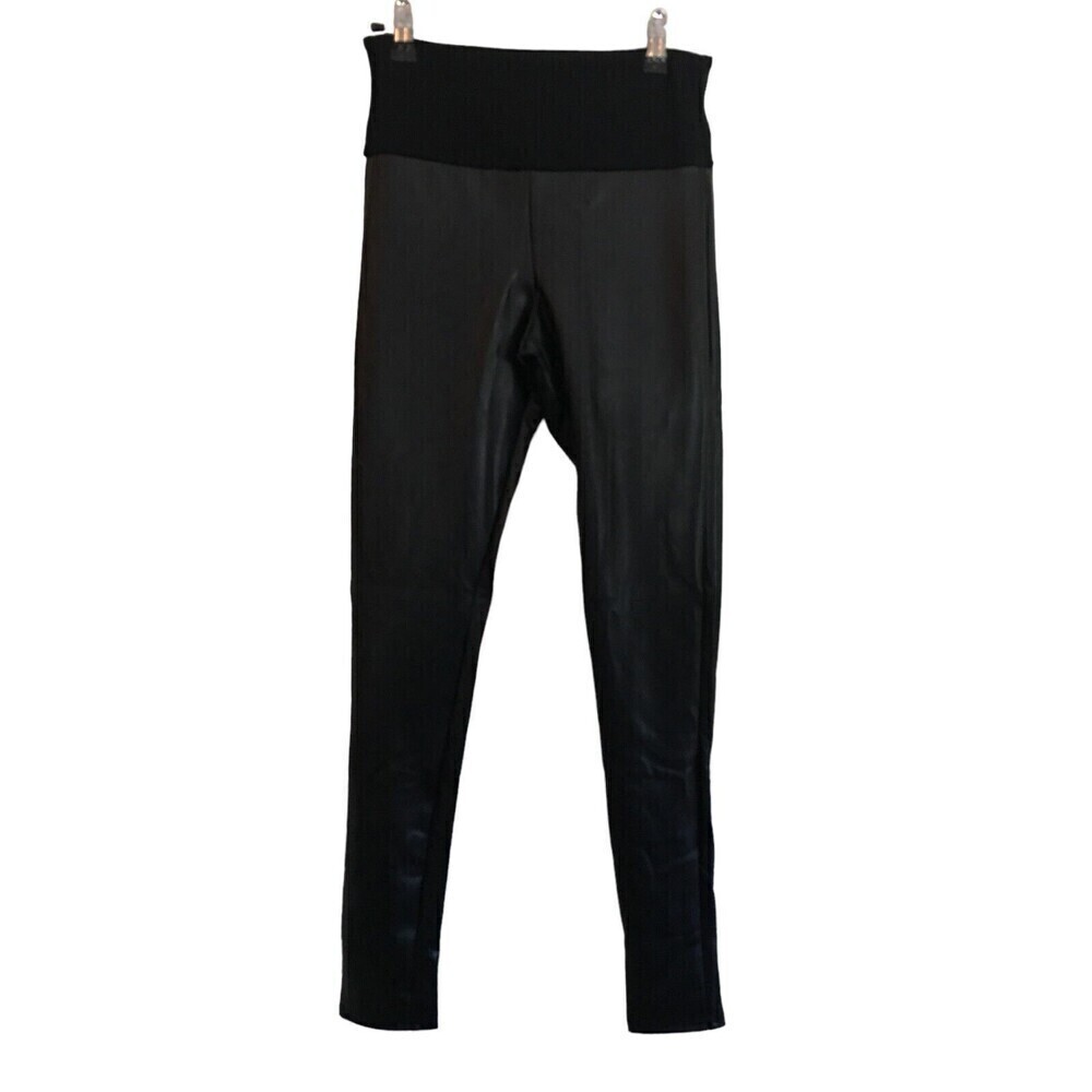 Assets Spanx Pants Women's Size Small Black Faux Leather Stretch Waist